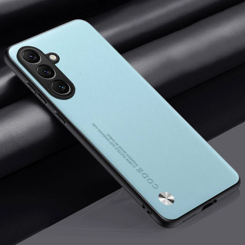 For Samsung S25 Edge S24 S23 S22 S21 S20 FE Plus Note 20 Ultra Plain PU Leather Silicone Protection Cover Shockproof Hard Bumper