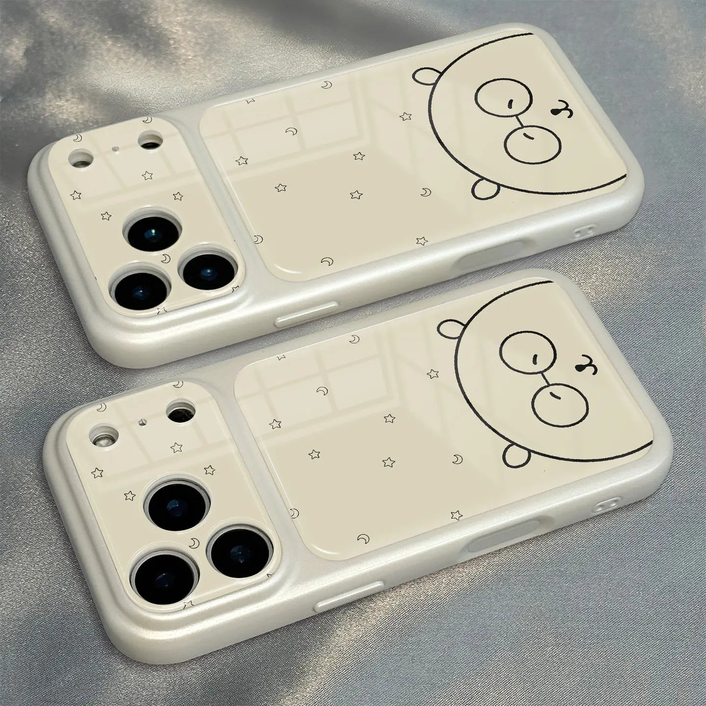 Line Bear Stars Phone Case For iPhone 17 12 Pro 14 16 Pro Max 13 Pro 15 Pro Max PC TPU 2In1 Matte Lens Protect Shockproof Cover