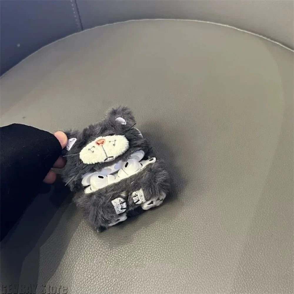 Japan Anime Cartoon Grey Cat Plush Earphone Case for Airpods Pro 2 Korea Cute Animal Furry Headphone Cover for Airpods 1/2/3/Pro