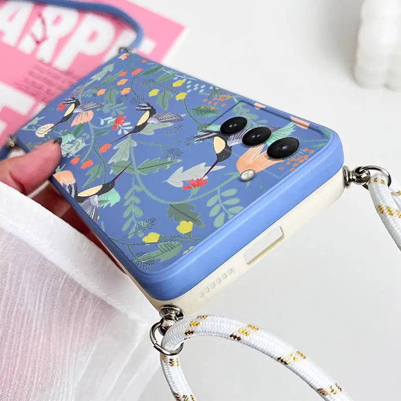 Free Bird Crossbody Lanyard Silicone Phone Case For Samsung Galaxy S23 S22 S21 S10 S8 Plus Note 20 ultra 10 Plus Cover