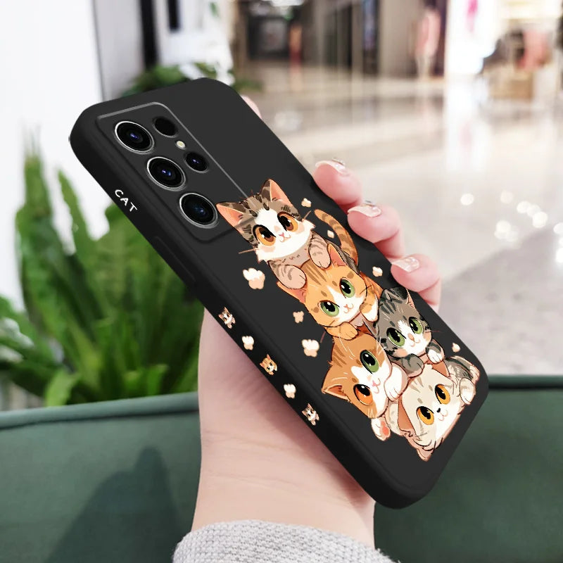 Cute Soft Cat Phone Case For Samsung Galaxy S25 S24 S23 S22 S21 S20 S10 S10E Ultra Plus FE Note 20 Ultra Plus Cover