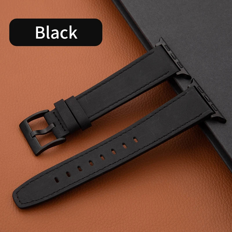 Leather Strap For Apple Watch Band 49mm 44 45 42mm 40 46 38 41mm Crazy Horse Style Bracelet IWatch Ultra Series 10 9 8 7 SE 6 5