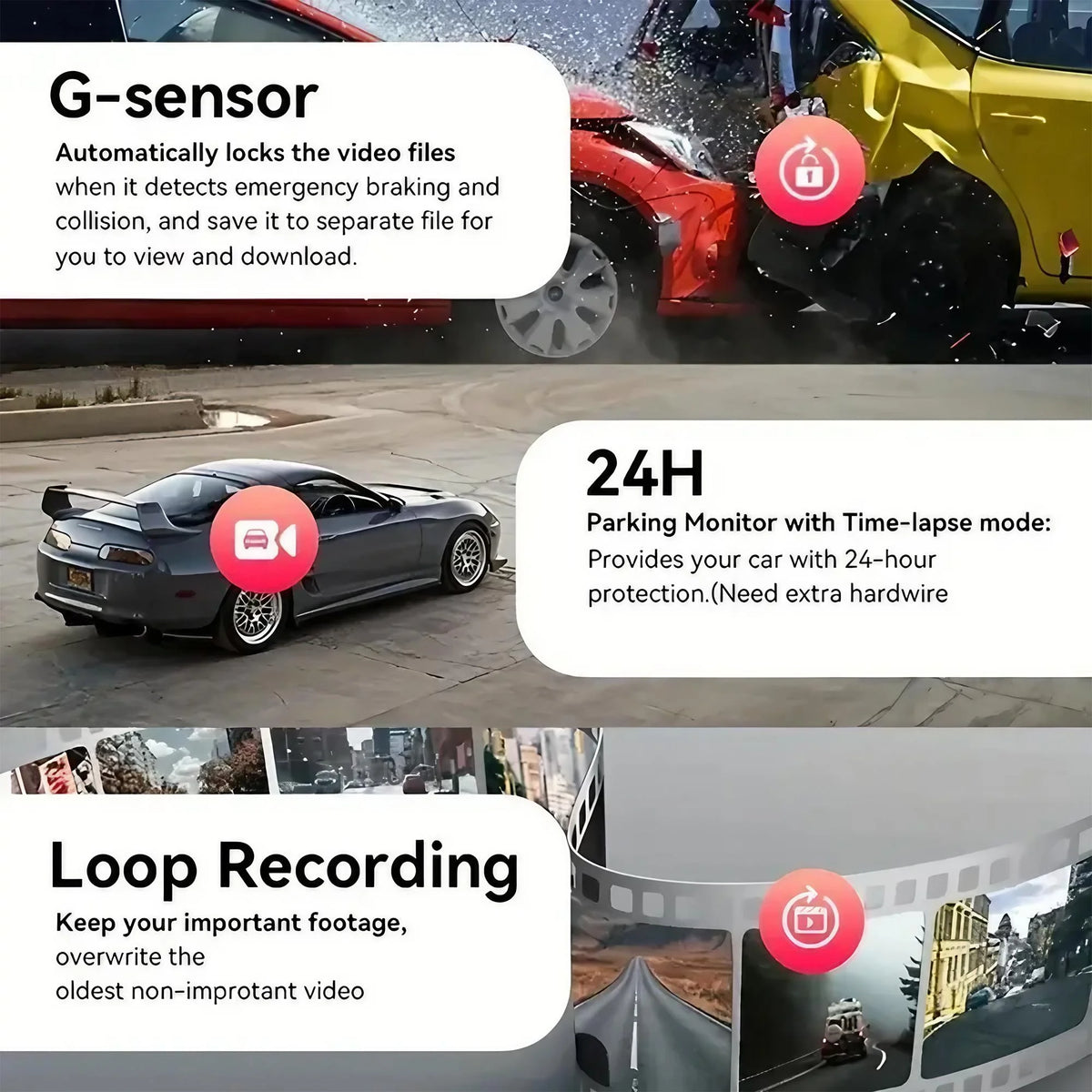 4 Lens Dash Cam 1080P Full HD 360 All Around View Car DVR 3 16 Inch IPS Screen Dashboard Camera Super Night Vision G Sensor Loop Recording Support Laptop Connection Professional Vehicle Driving Recorder Complete Interior Exte