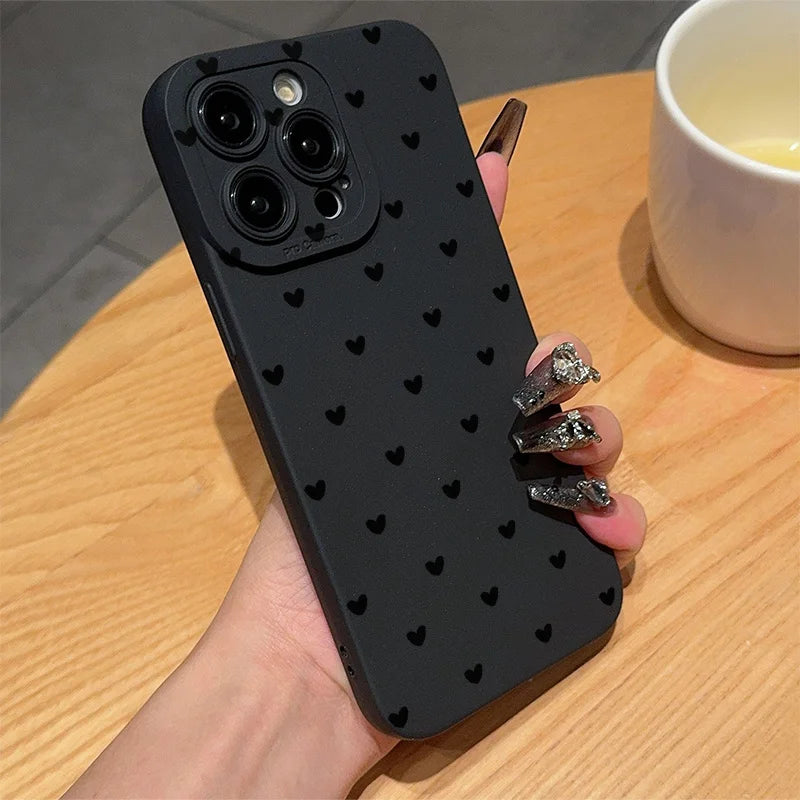 Black Minimalist Love Heart Pattern Phone Case For Samsung Galaxy S26 S25 S24 S23 S22 S21 Ultra Plus S20FE A15 A35 A54 A55 Cover