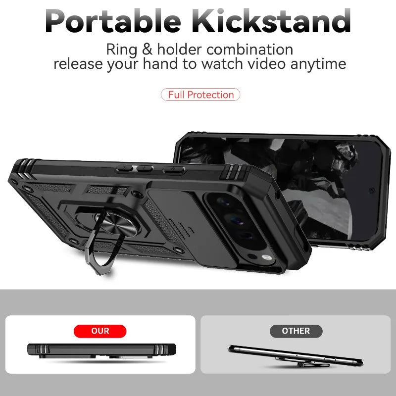 Armor Ring Bracket holder Case for Google pixel 10 Pro 9 ProXL 8 7 6 Pro XL 10A 9A 8A 7A 6A Shockproof lens Slide Protect Cover