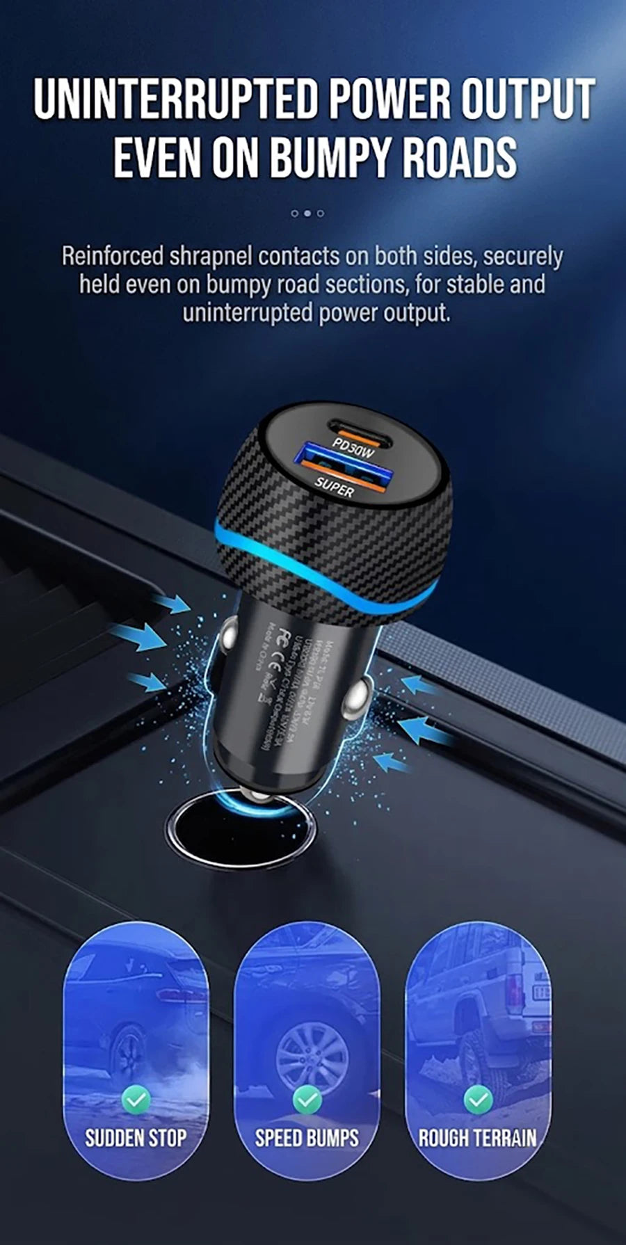 60W Dual Port Car Charger Carbon Fiber Style USB C PD 30W QC 30W Fast Charging Auto Cigarette Lighter For iPhone For Samsung