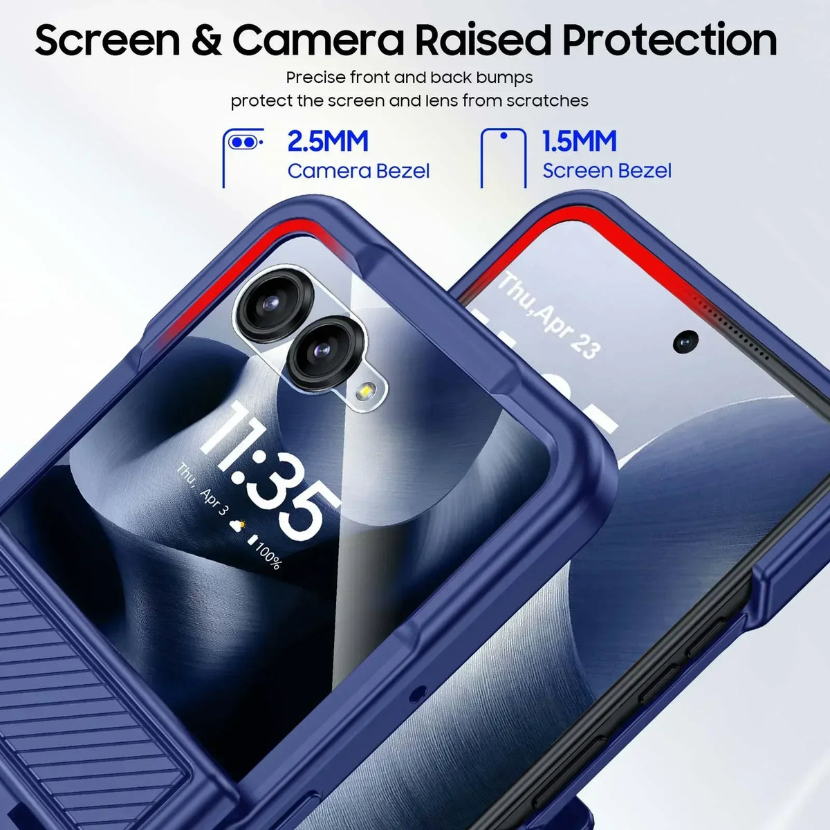 With Card Clip,Hinge Protection,RFID Shielding and Screen Protector,Christmas Gift,for Moto Razr 60 2025/50 2024 Case-Blue