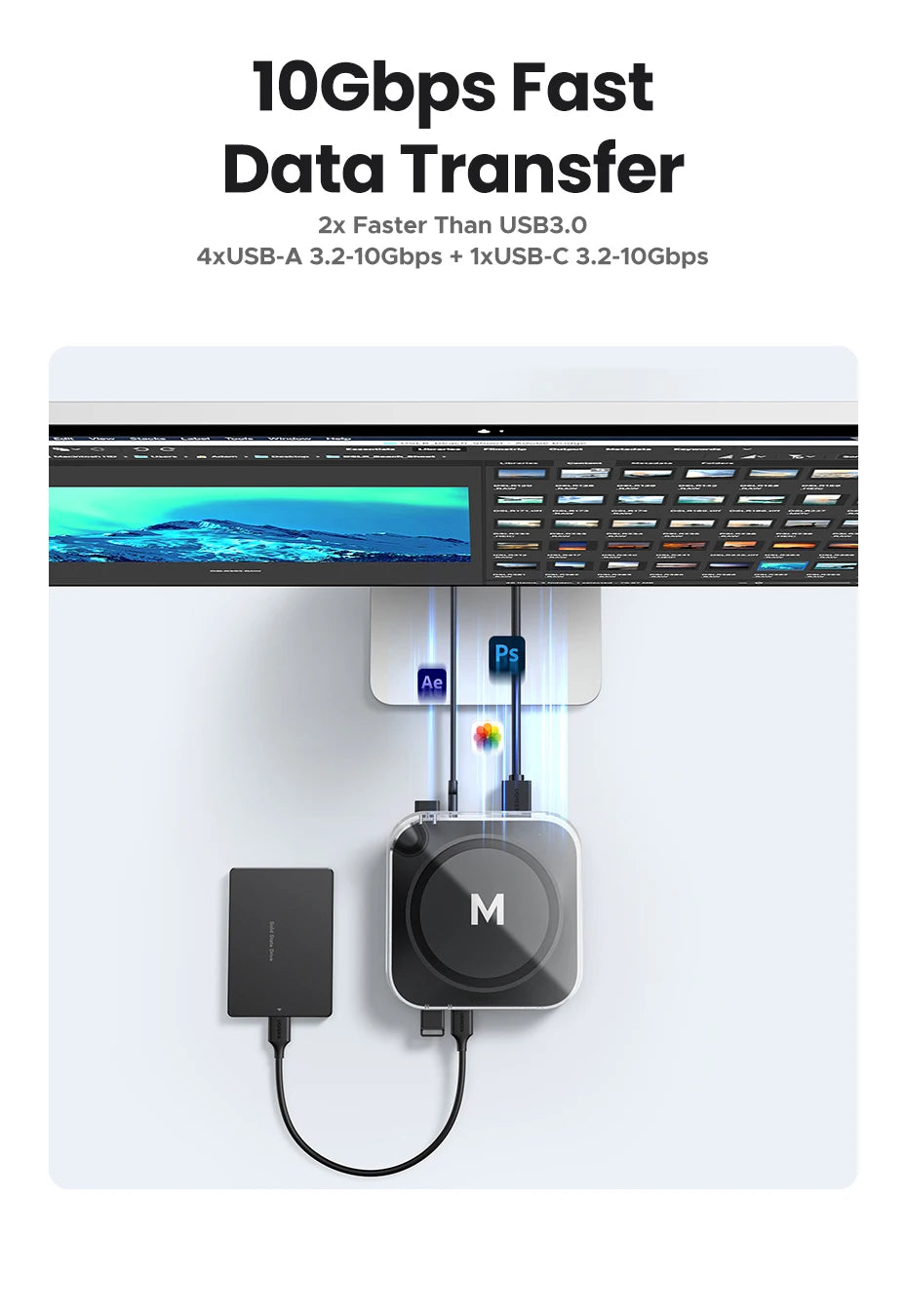 UGREEN Mac Mini Docking Station USB HUB Type-C to DP 4K240Hz M.2 NVMe SSD Slot 10Gbps SD&TF 3.5MM for Mac Mini M4/M5Pro/M6Stand