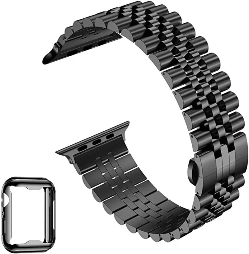 Metal Strap+Soft TPU Case for Apple Watch Band 44mm 40mm 45mm 41mm Ultra 2 49mm Stainless Steel Wristband iWatch 9 8 7 6 5 4 SE