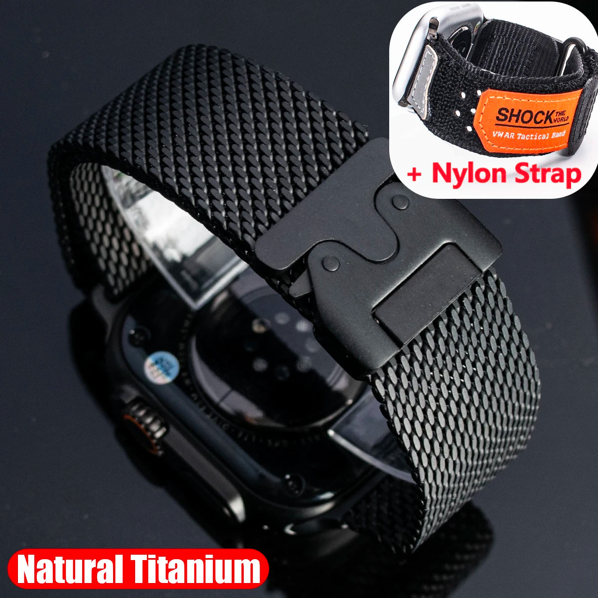 Titanium Band for Apple Watch Ultra 4/3/2 49mm iWatch Series 12 11 10 9 8 Natural Titanium Milanese Loop Strap Parachute Buckle