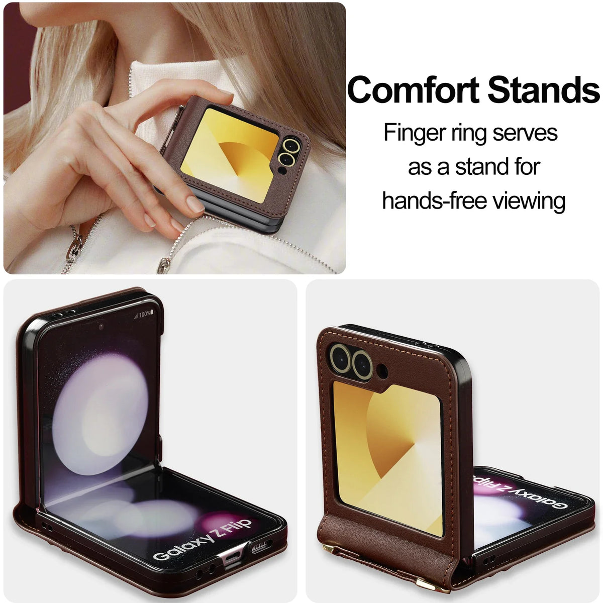 Crossbody Cards Solt Wallet Leather Case For Samsung Galaxy Z Flip 8 7 FE 6 5 4 3 5G Flip6 Flip7 Hand Strap Lanyard Pocket Cover