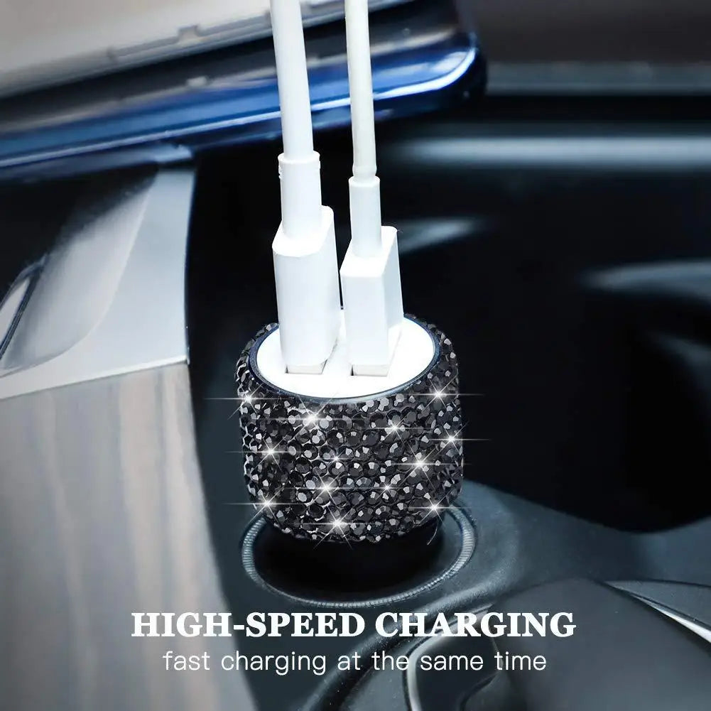 Car Dual USB Charger Port Fast Adapter Car Accessories Interior for Woman Car Bling USB Styling Diamond Car Accessories Interior