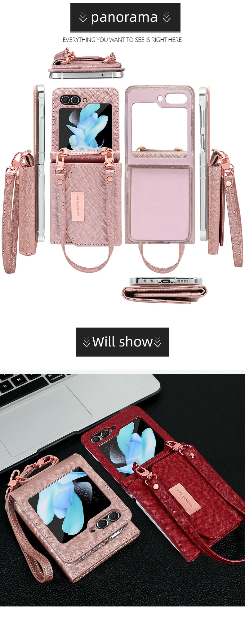 Girls Hand Strap Wallet Leather Phone Case Fit For Samsung Galaxy Z Flip 8 Flip7 6 5 4 3 5g Flip5 Flip4 Flip3 Holder Phone Cover