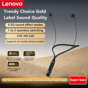 Lenovo Wireless Bluetooth 5.4 Neckband Headphones 48H Low Latency Gaming Dual Mode TFCard CVC HD Call 360 Sound Noise Cancelling