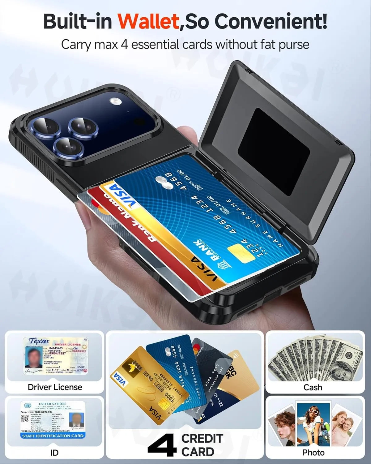 Wallet Case For iPhone 17 Pro Max 16 Pro Max 15 14 13 12 Protective Credit ID Card Holder Heavy Duty Protection Shockproof Cover