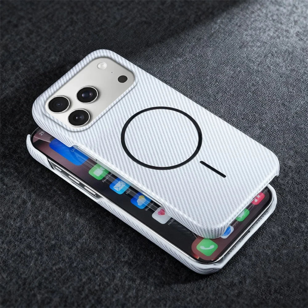 For Magsafe Half Border Carbon Fiber Kevlar Magnetic Phone Case For iPhone 17 Air 16 15 14 13 Plus Pro Max Fashion Texture Cover