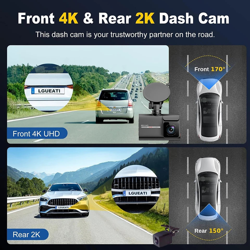 ACCEO Dash Cam 4k Front Lens Car Driving Recorder Built-in WiFi Optional 2K Rear Camera HD Night Vision Support GPS Car DVR