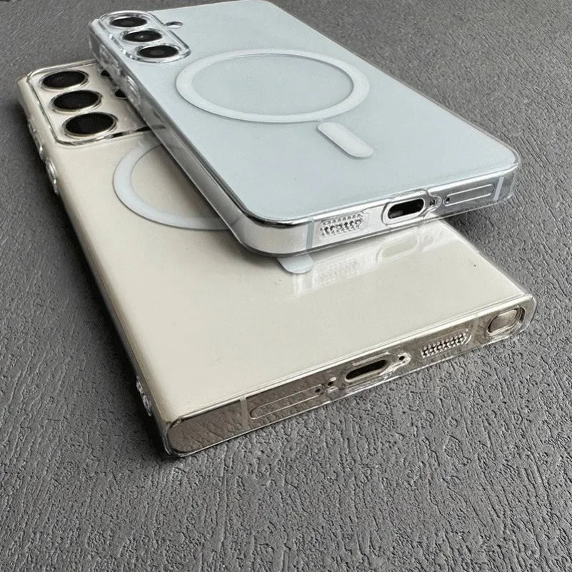Glossy Transparent Ultra Thin PC Magnetic Case for Samsung Galaxy S26 S25 S24 S23 Ultra S22 Plus Wireless Charger S25 Plus Cover