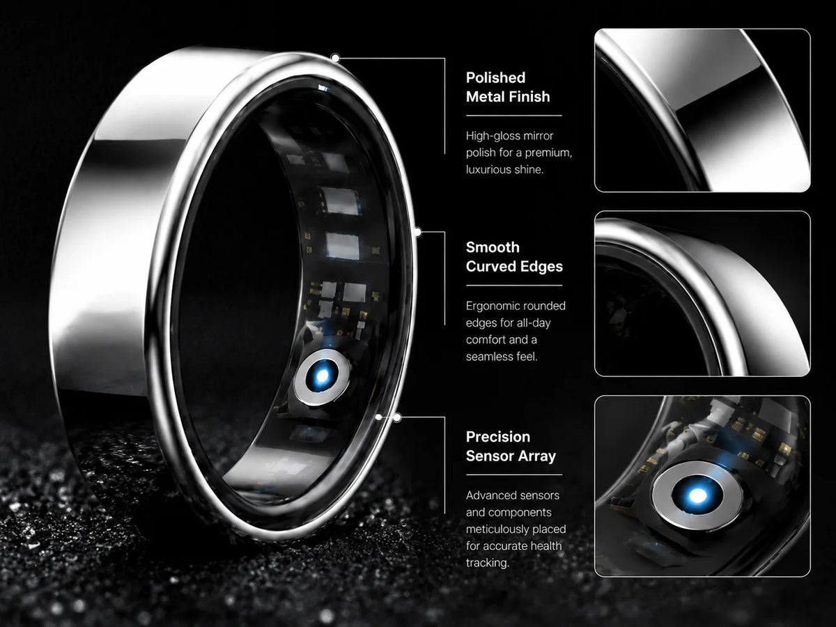 Smart Ring Men Women, Heart Rate and Blood Oxygen Monitor, Calorie Movement Tracking,IP68 & 5ATM Waterproof, Multi-sport Mode