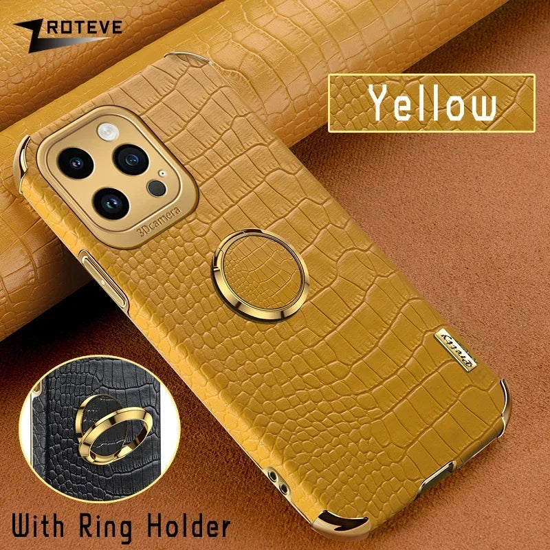 For iPhone16 Pro Zroteve Crocodile Leather Ring Holder Soft Cover For iPhone 16 15 14 13 12 11 Pro Max SE 2 3 iPhone15 Plus Case