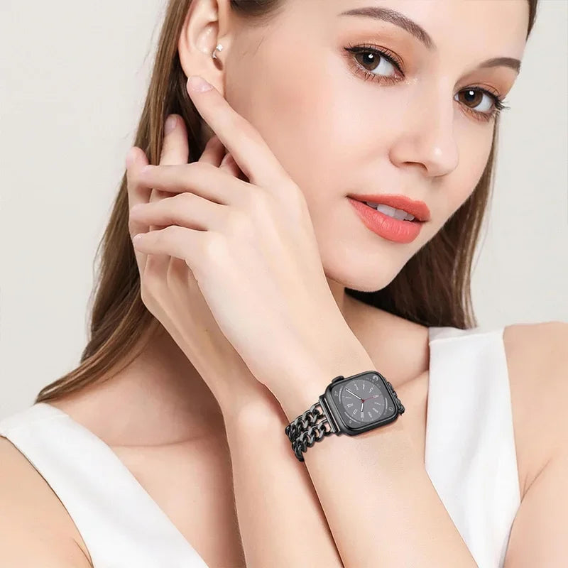 Link Bracelet for Apple Watch Band Ultra 2 49mm 40mm 44mm 41mm 45mm Metal Stainless steel IWatch Strap Series 9 8 7 SE 6 5 4 3