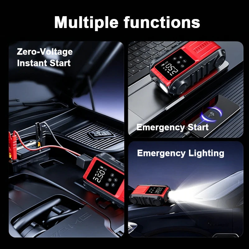 Car Jump Starter 1800A/600A 12V Car Tire Inflator Portable Charger Petrol Diesel Auto Starting Device Booster Emergency Starter