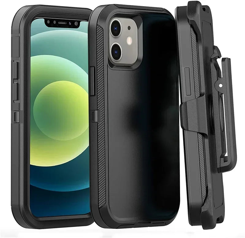 3 in 1 Military Armor Shockproof Phone Case For IPhone 16 15 14 13 12 11 Pro Max 14Plus XS XR Otter Case Box Belt Clip Cover