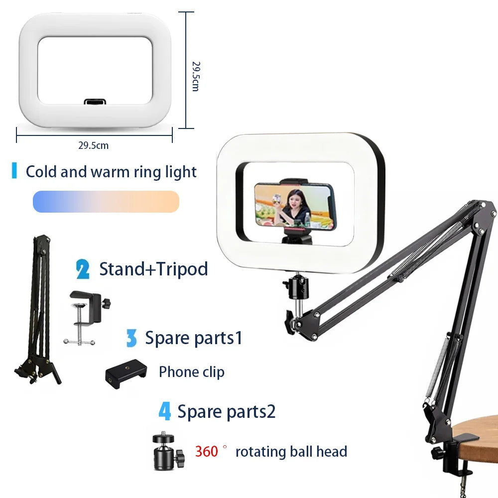 Roreta New Handheld Ring LED Rechargeable Fill Light Portable Mobile Phone Live Broadcast Selfie Photography with Phone Clip