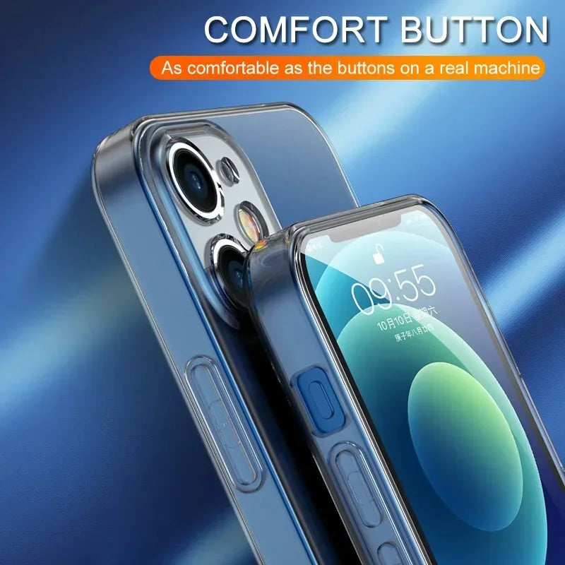2PCS for IPhone 17 Air 14 15 16e Pro MAX Plus SE Full Protect Ultra Thin Clear Silicone Back Covers Soft Transparent Phone Cases