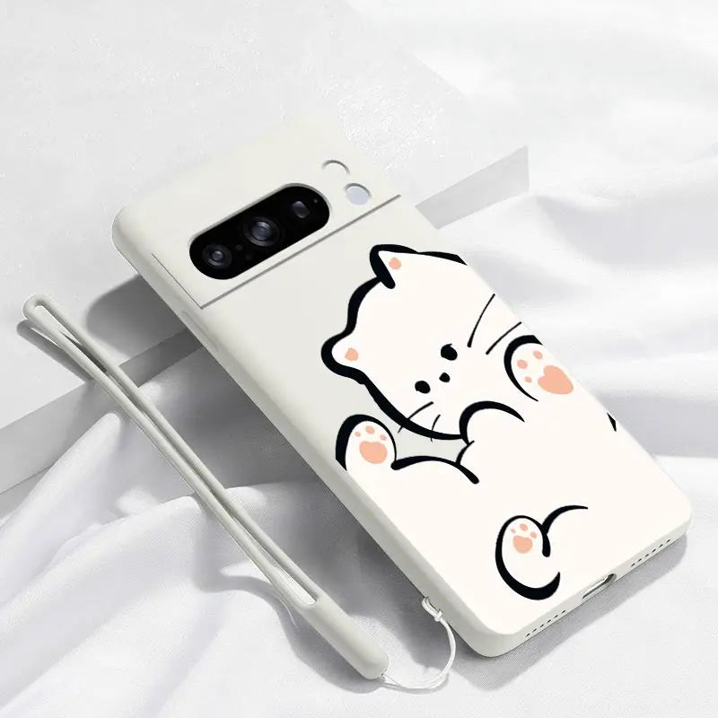 Pixel 8Pro Fluffy Kitten Bracelet Silicone Phone Case For Google Pixel 8Pro 3XL 3A 4 4A 8 8A 5 7 7A 9 9Pro 9ProXL 6A Cover