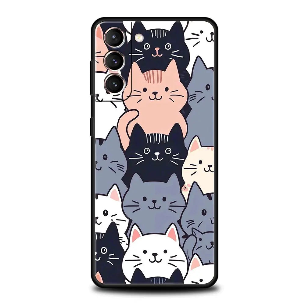 Cute Cat Phone Case For Samsung Galaxy S24 S23 S22 S20 Ultra S21 FE 5G S10 S9 Plus S10E S8 Soft Silicone Cover