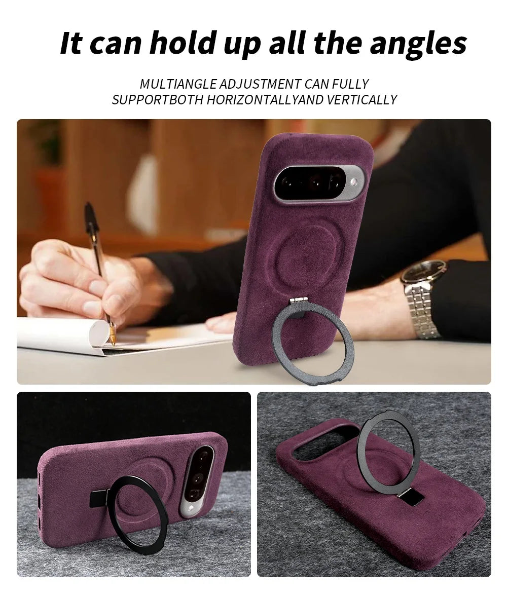 Foldable Bracket Stand Phone Case For Google Pixel 10 Pro 9 8  7 For ALCANTARA Artificial Leather Supercar Suede Kickstand Cases