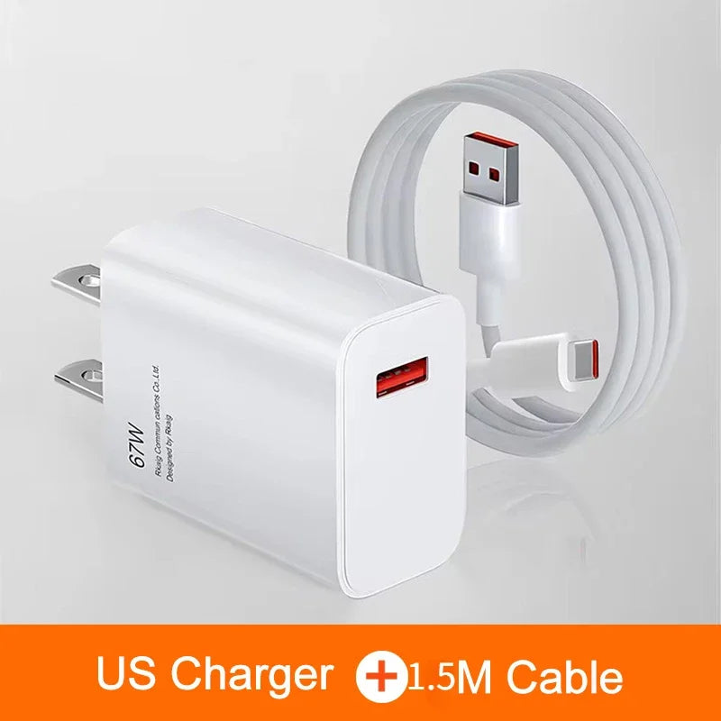USB Charger 67W Turbo Fast Charge EU US UK Plug Adapter For Poco X6 Pro X5 F5 Mi 14 13 12s Redmi K60 K50 Mobile Phone Chargers