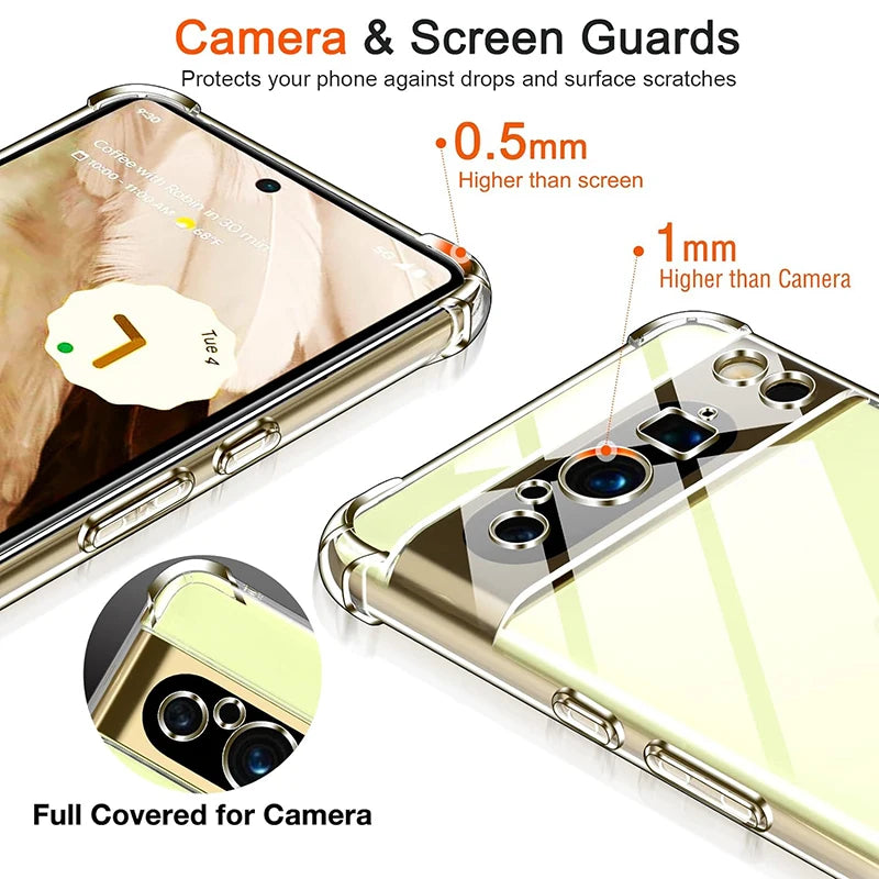 Transparent Phone Case For Google Pixel 9 8 7 6 Pro XL 6A 7A 8A 9A Thick Silicone Shockproof Cover Airbag Bumper Soft Back Cover