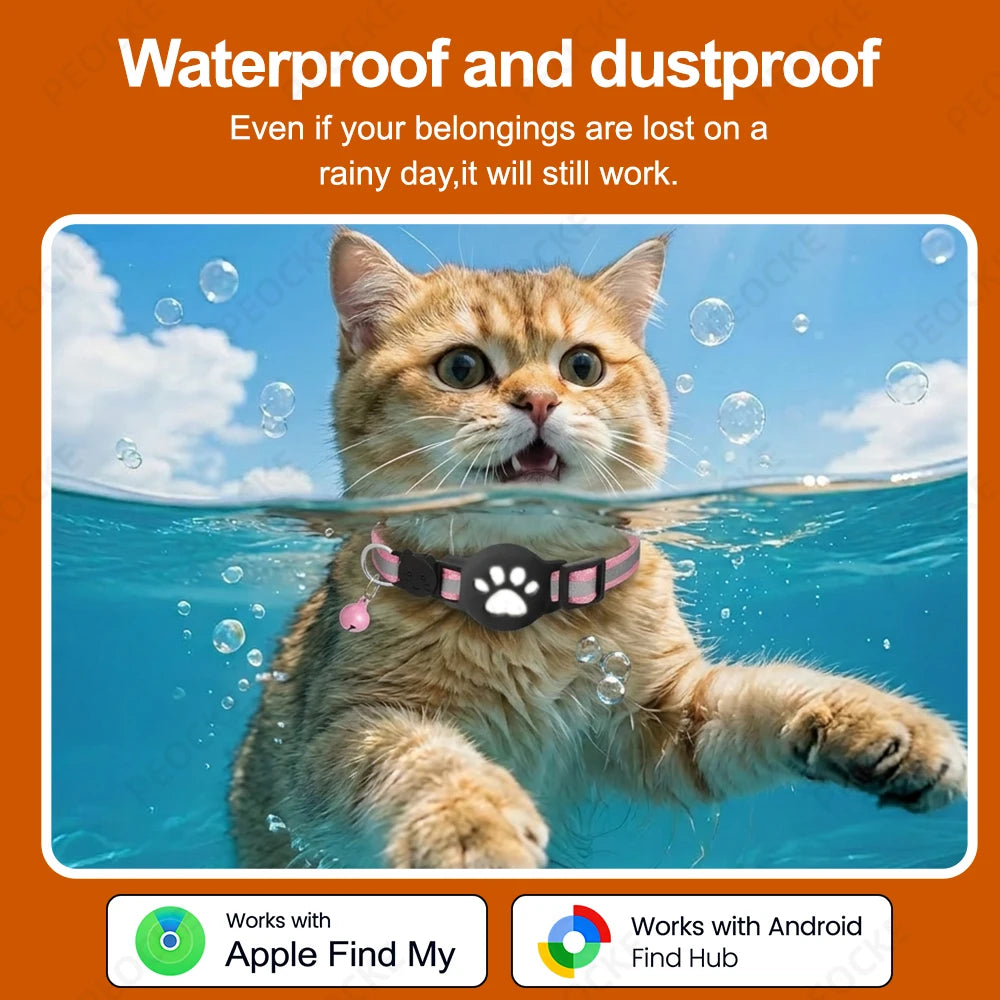 Dual System Pet Smart Tracker Tag With Cat Collar Android/iOS Anti-Lost GPS Tracker Works With Apple Find My /Google Find Hub