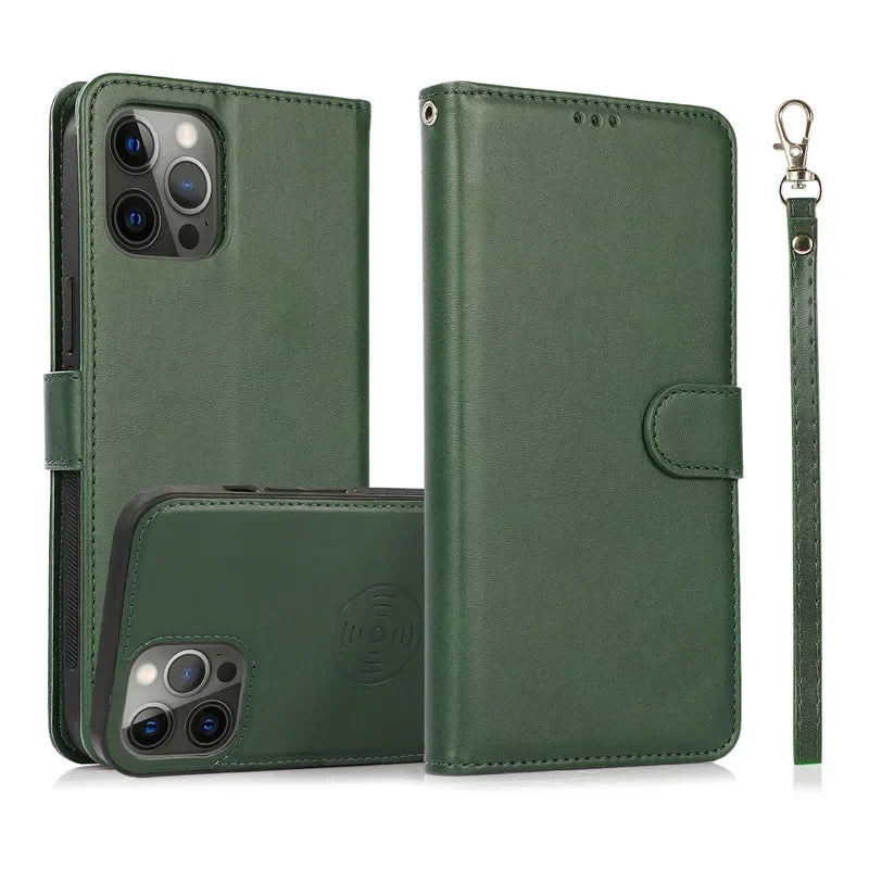 2 in 1 Magnetic Flip Leather Wallet Case for iPhone 16 Pro Max 14 15 Plus 13 12 11 17 Air SE 2022 Card Slot Detachable Cover