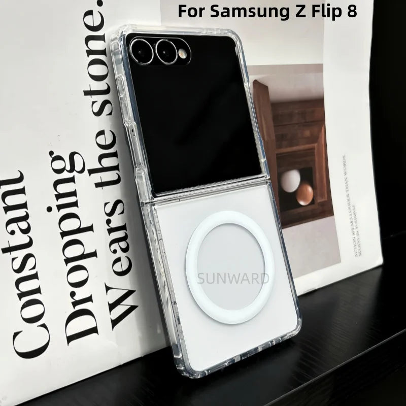 For Magsafe Magnetic Transparent Acrylic Flip Phone Case For Samsung Galaxy Z Flip 8 Z Flip 7 5 6 4 3 Shockproof Packaging Cover