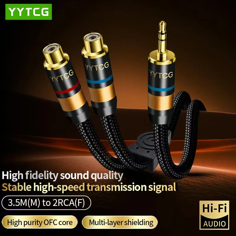Aux Cable 3.5mm Jack to 2RCA OFC Audio Cable AUX RCA Jack 3.5 Y Splitter for Amplifier, Mobile Phone, Computer, Desktop Audio