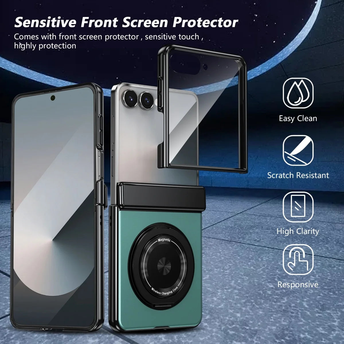 360° Rotating Ring Stand Magnetic Hinge Protective Phone Case for Samsung Galaxy Z Flip 8 7 FE 6 5 4 3 with Screen Film Cover