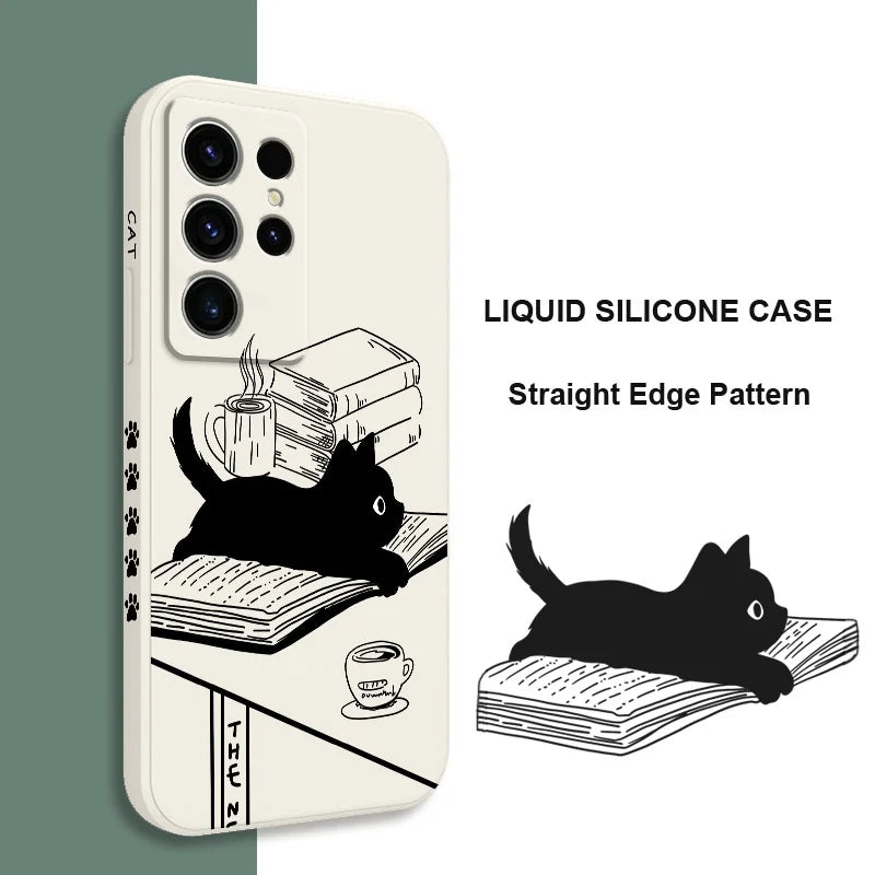 Table Cat Phone Case For Samsung Galaxy S25 S24 S23 S22 S21 S20 S10 Ultra Plus FE Note 20 Ultra 10 9 Plus Cover