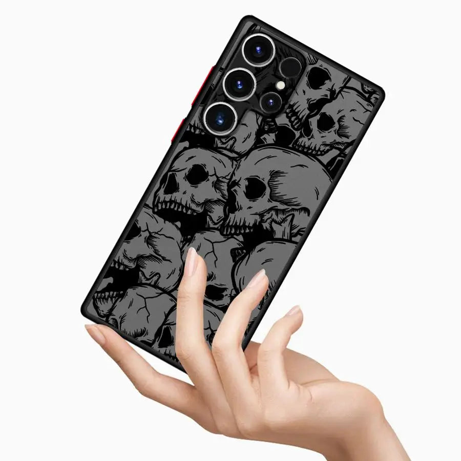 Phone Case for Samsung Galaxy S25 S24 Ultra S22 S21 S20 S10 Plus S23 FE S20FE Matte Cover Shell Four Spooky Skull Patterns Black