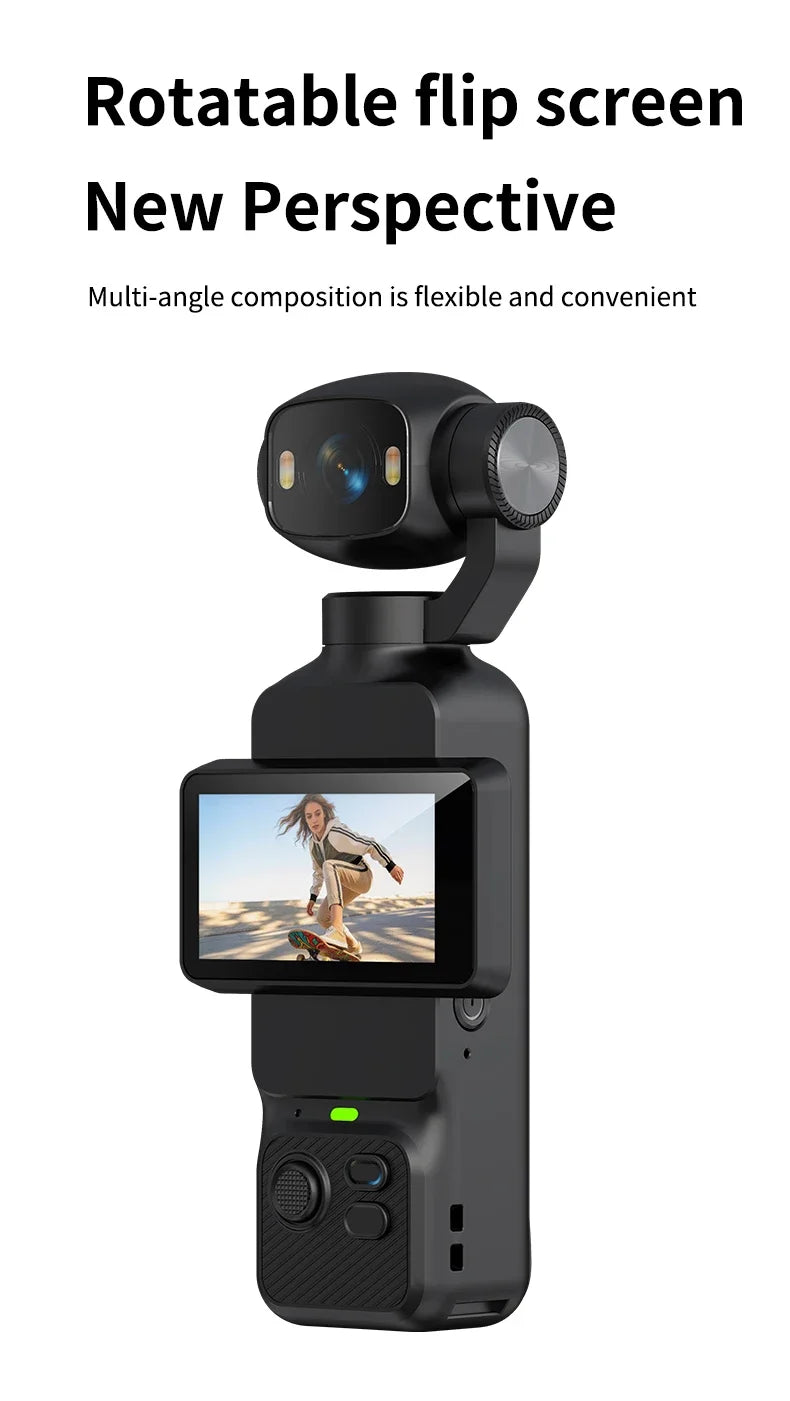 Pocket Handheld Vlog Camera 180°Rotatable Lens Anti-shake Stabilizer HD Portable Action Cam Built-in Fill Light Outdoor Travel