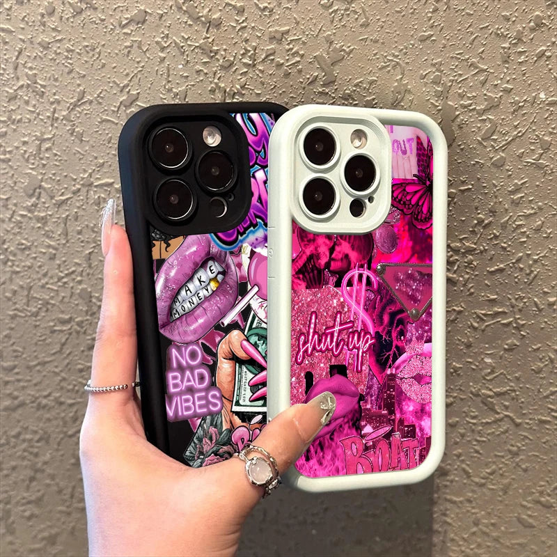 Pink Lips USD Banknote Printed Phone Case For Samsung Galaxy S26 S25 S24 S23 S22 S21 S20 Ultra Plus FE A55 A54 A15 A35 Cover