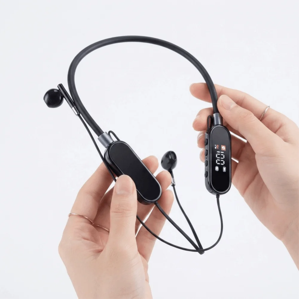 Wireless Wireless Earphones Long Battery Life HiFi Stereo Neckband Headphones LED Display Screen Noise Reduction