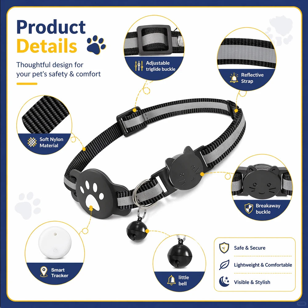 Dual System Pet Smart Tracker Tag With Cat Collar Android/iOS Anti-Lost GPS Tracker Works With Apple Find My /Google Find Hub