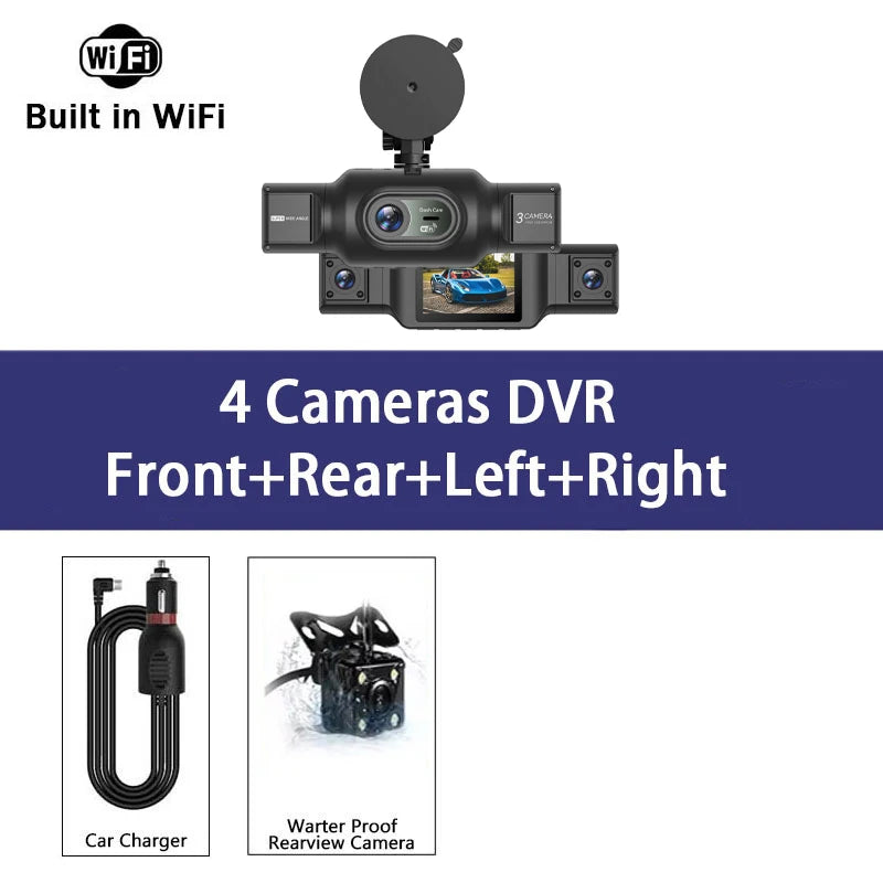 4Ch WiFi Dashcam car camera Black Box Driving DVR FHD 1080P Front Left Right Rear Night Vision Loop Recording Black Box