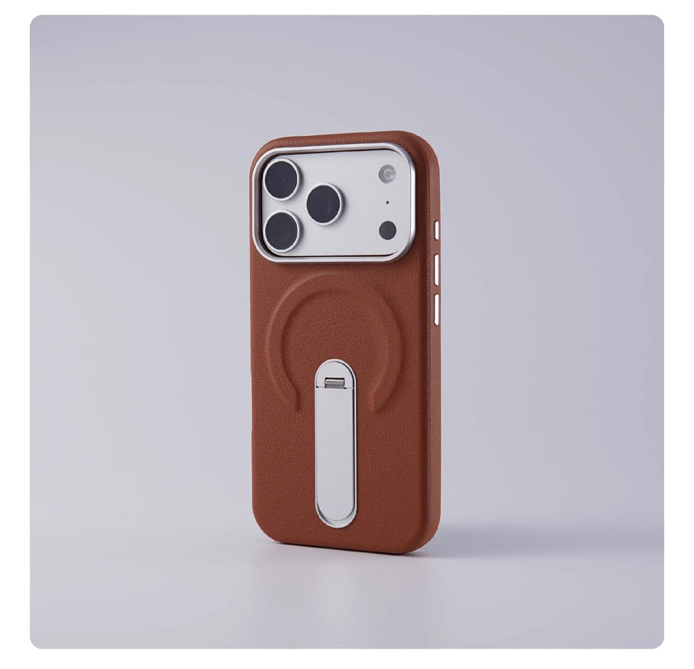Luxury Rotation KickStand Business Leather Case For iPhone 18 17 Pro Max 16 15 14 13 For MagSafe Magnetic Matte Shockproof Cover