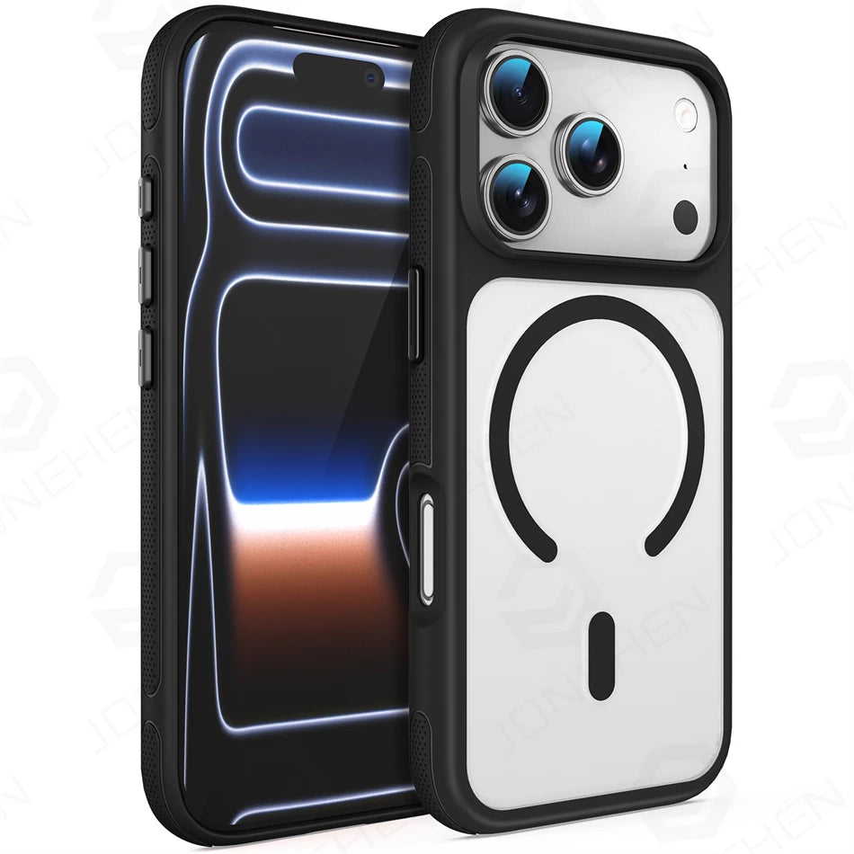 Metal Buttons Siliconen Bumper for Magsafe Transparent Case for iPhone IPhone 17 Air 16 15 14 Plus 13 12 Pro Max Magnetic Cover