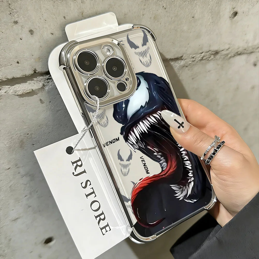 Cool Spidermans Venoms Plating Phone Case For iPhone 17 17e 16 15 14 13 12 11 Pro Max X XR XSMax Mini Air Plus Anti-Fall Airabag