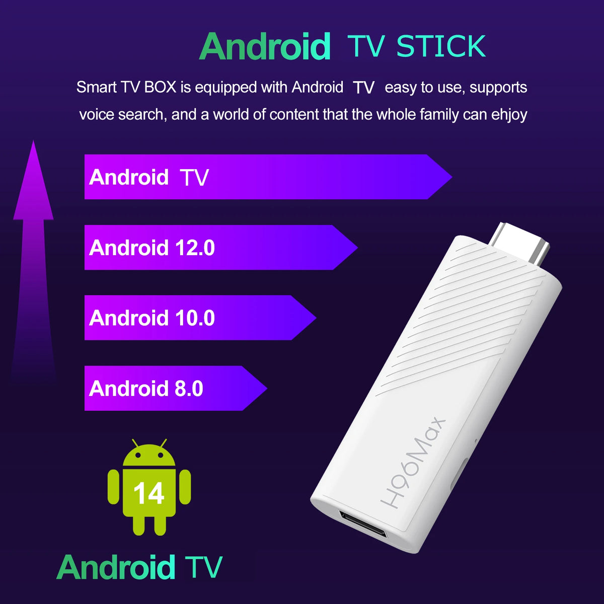Android TV Stick H96 Max H313 Allwinner Quad Core 4K Wifi6 BT Voice Assistant Remote Control Media Player Smart TV Box